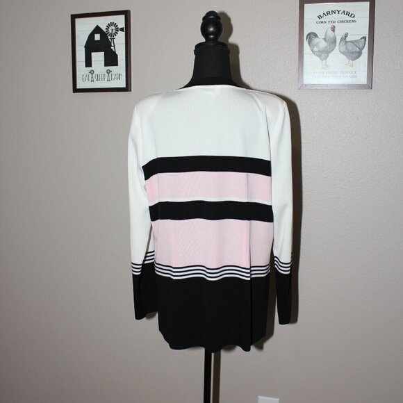 Misook Womens Open Cardigan sweater black white pink Size XL office classic - Picture 3 of 7